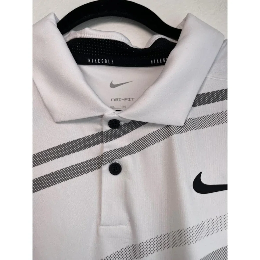 Nike Golf‎ Dri-FIT Mens XXL Polo Shirt White Grey Striped FA Basketball Logo